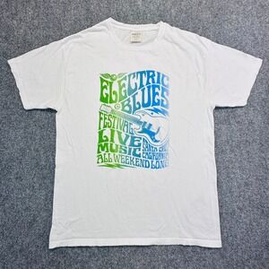 Comfort Wash T-Shirt Mens L White Electric Blues Festival Santa Cruz GDH100 Tee